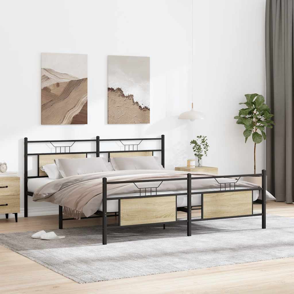 Estrutura de cama sem colchão 180x200cm metal carvalho sonoma