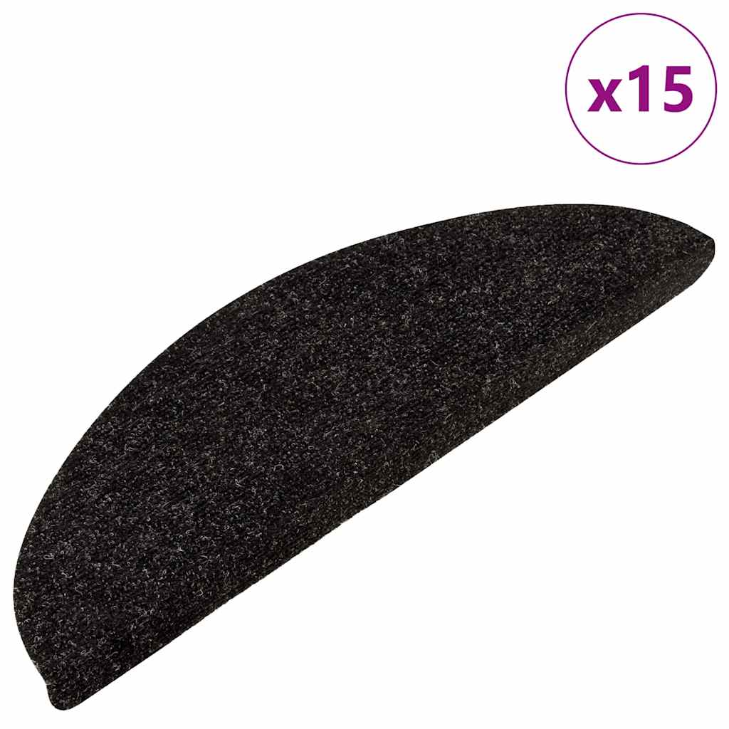Tapetes de escada adesivos 15 pcs 56x17x3 cm antracite