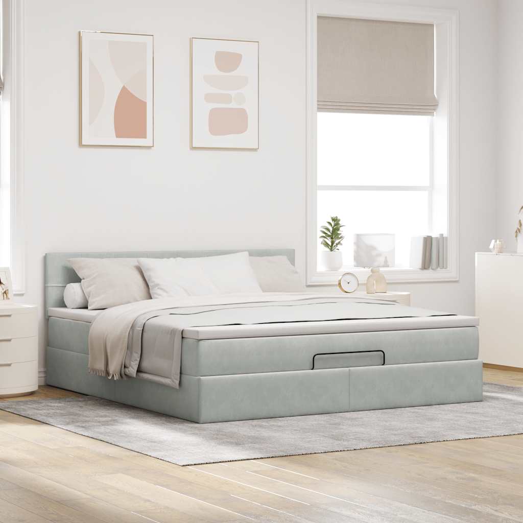 Estrutura de cama otomana com colchão 180x200 cm cinzento claro