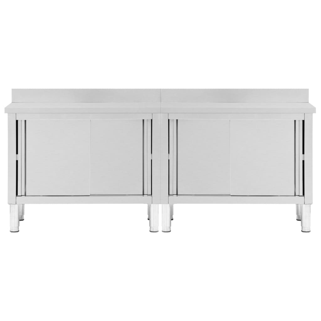 Mesas trabalho c/ portas correr 2pcs 240x50x(95-97)cm aço inox.