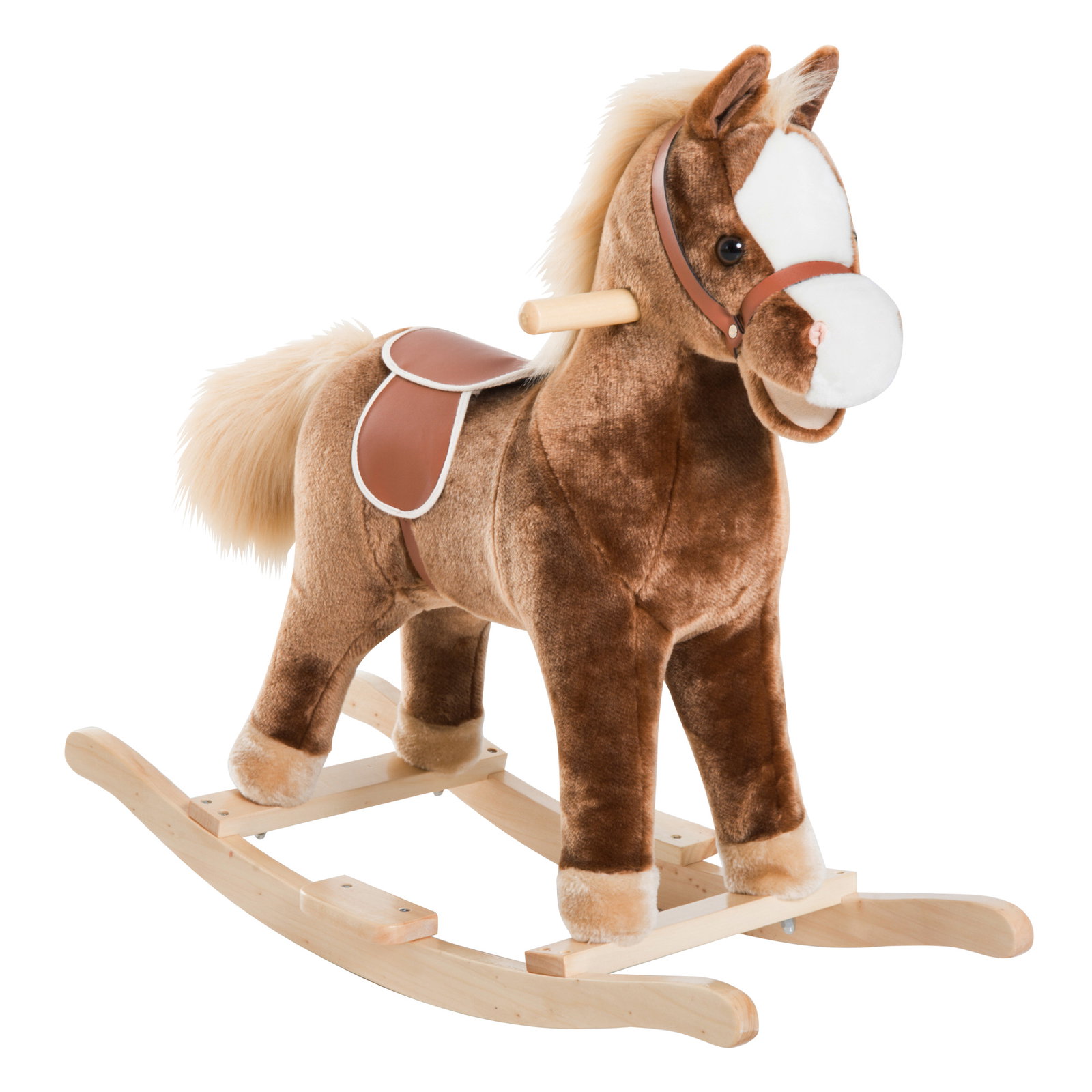 Cavalo de brincar para crianças +3 anos com pegas estrutura metálica e base em madeira carga 40 kg 74x33x62 cm castanho