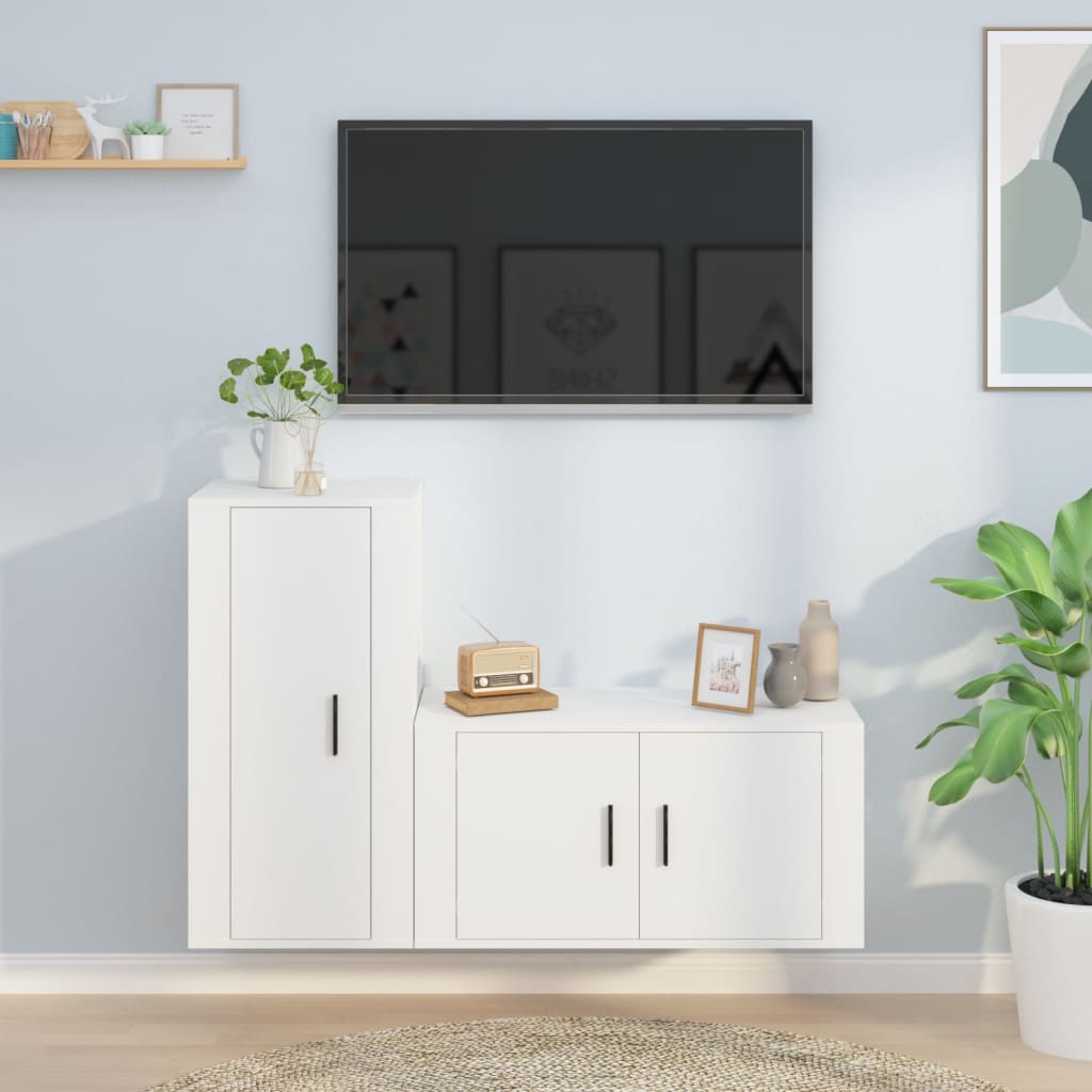 2 Pcs conjunto móveis de TV derivados de madeira branco