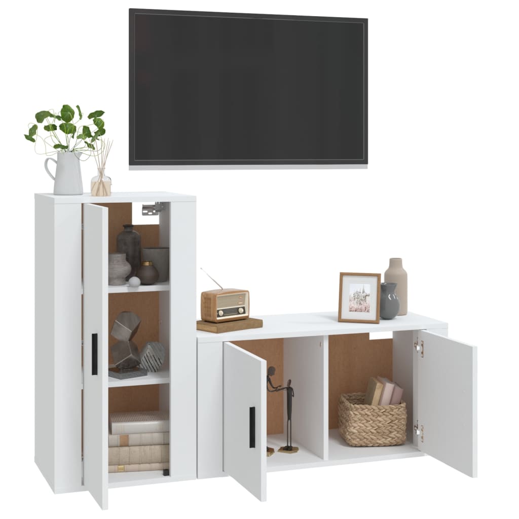2 Pcs conjunto móveis de TV derivados de madeira branco