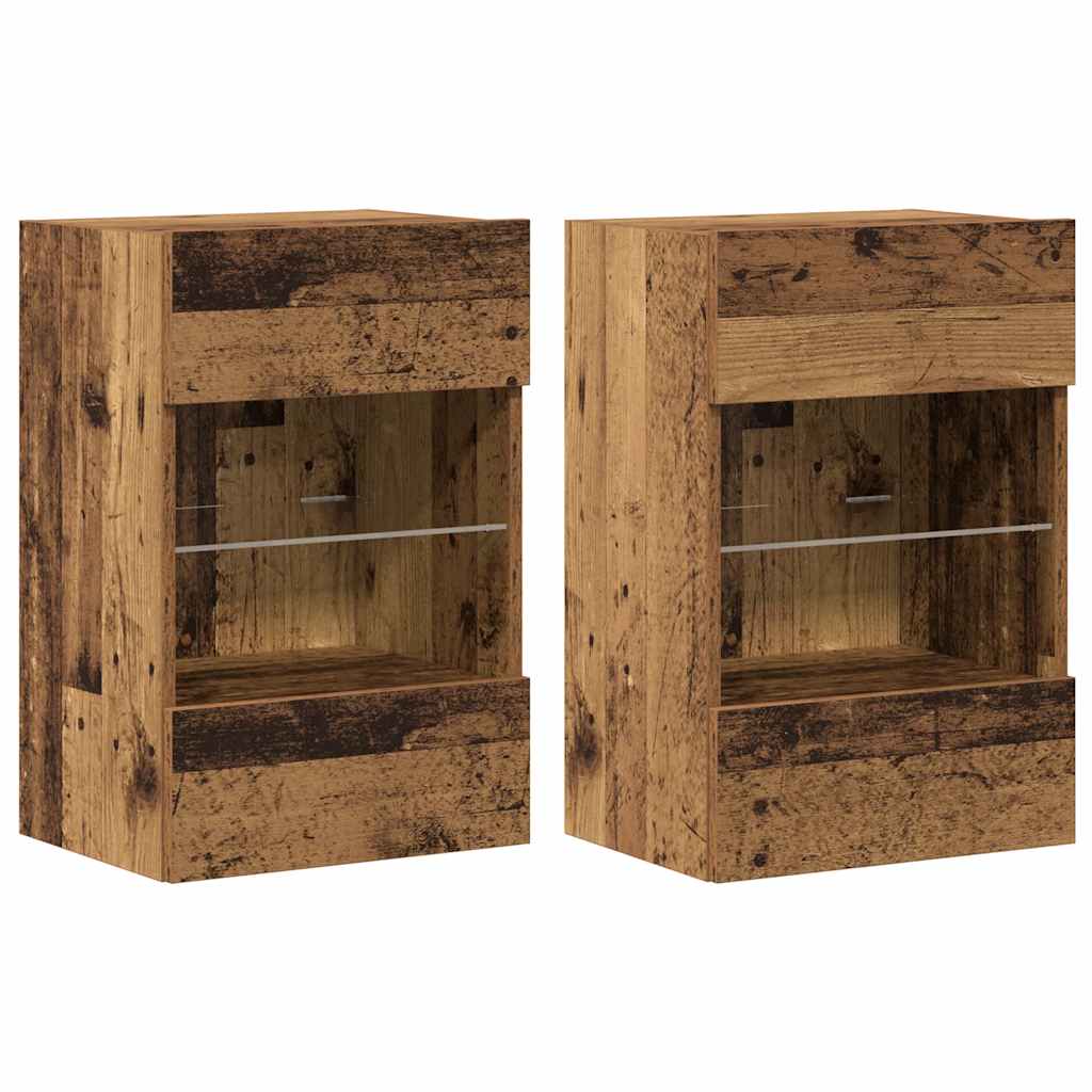 Armários de parede com luzes LED para TV 2 pcs 40x30x60,5 cm madeira velha