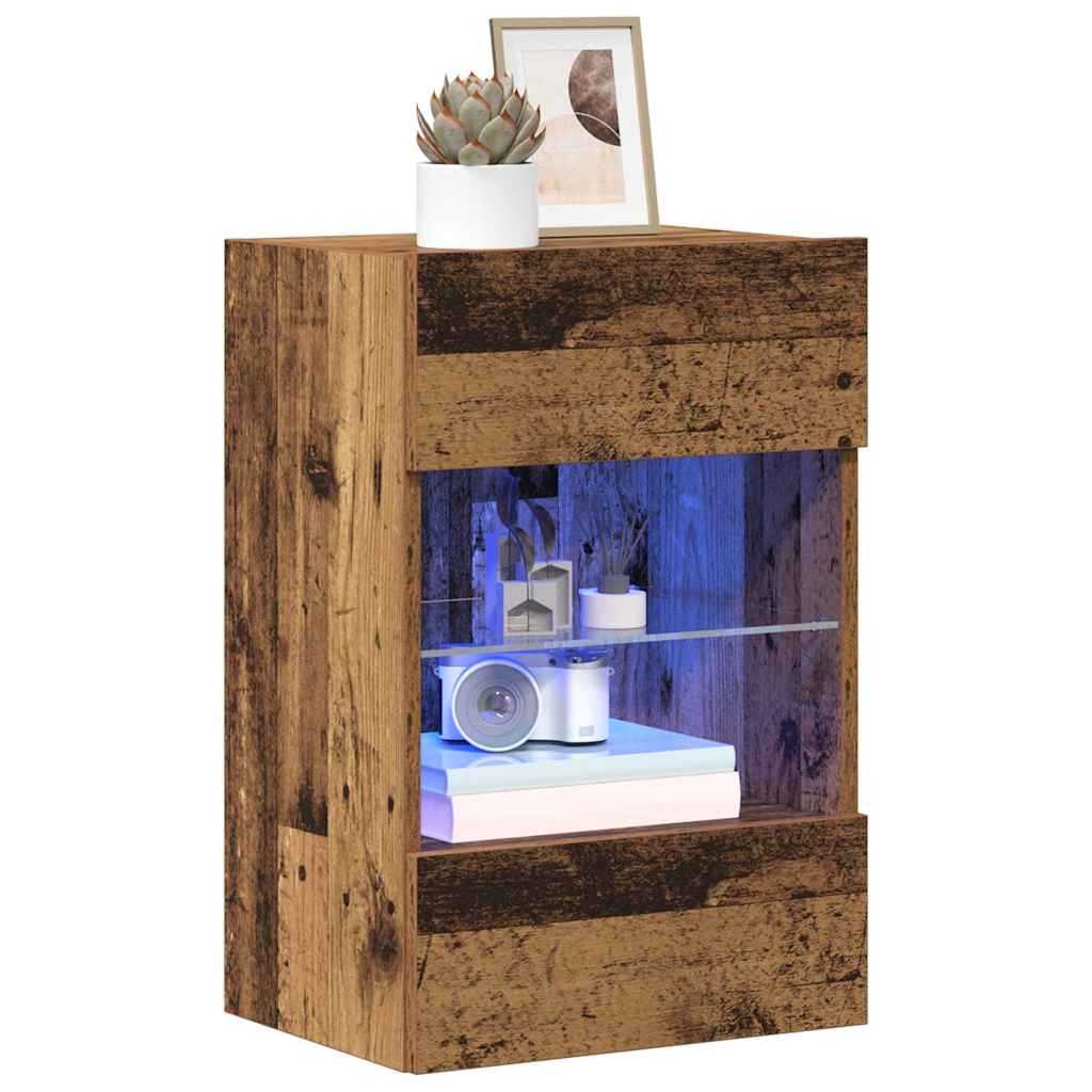 Armários de parede com luzes LED para TV 2 pcs 40x30x60,5 cm madeira velha