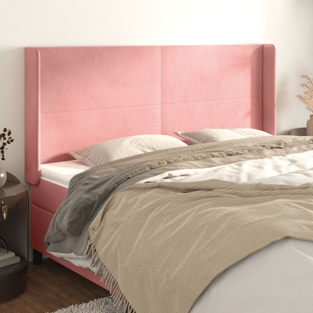 Cabeceira cama c/ abas veludo 163x16x118/128 cm rosa