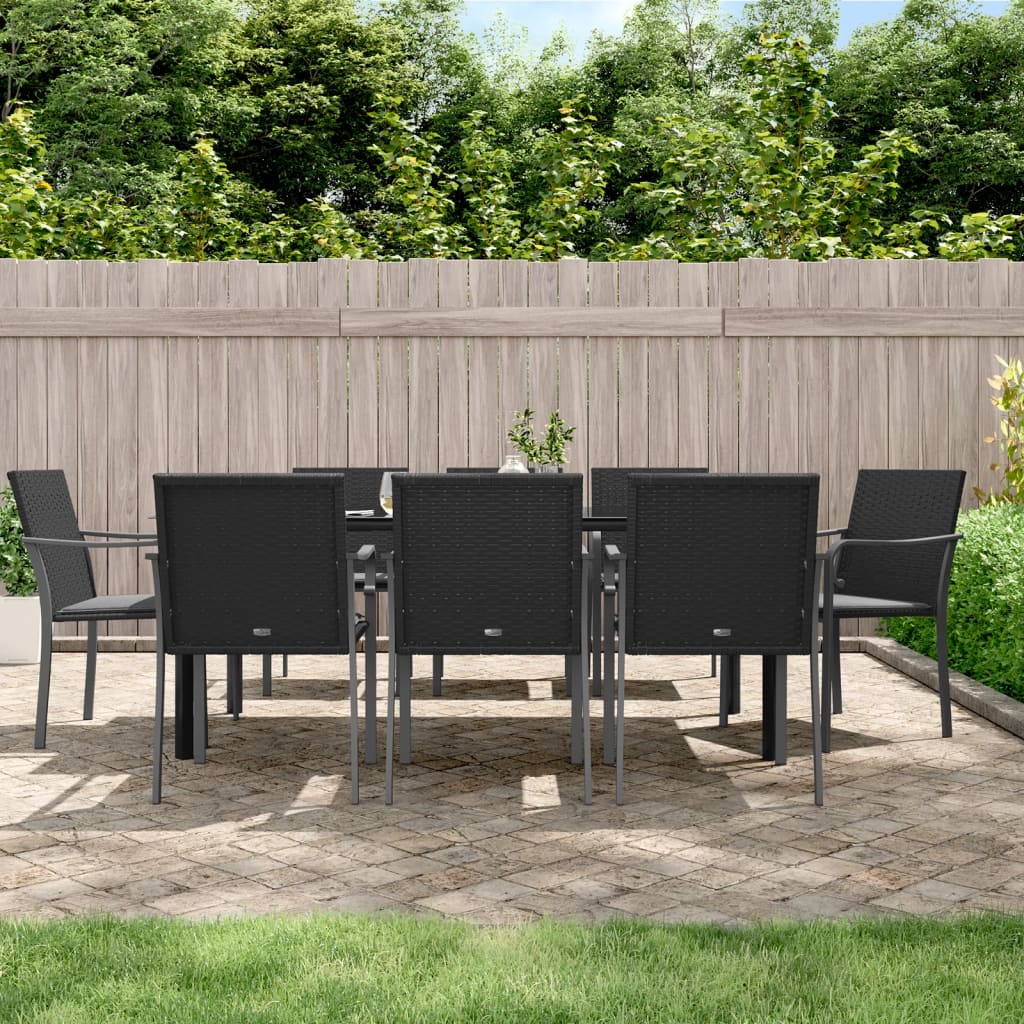 9 Pcs conjunto de jantar p/ jardim com almofadões vime PE e aço