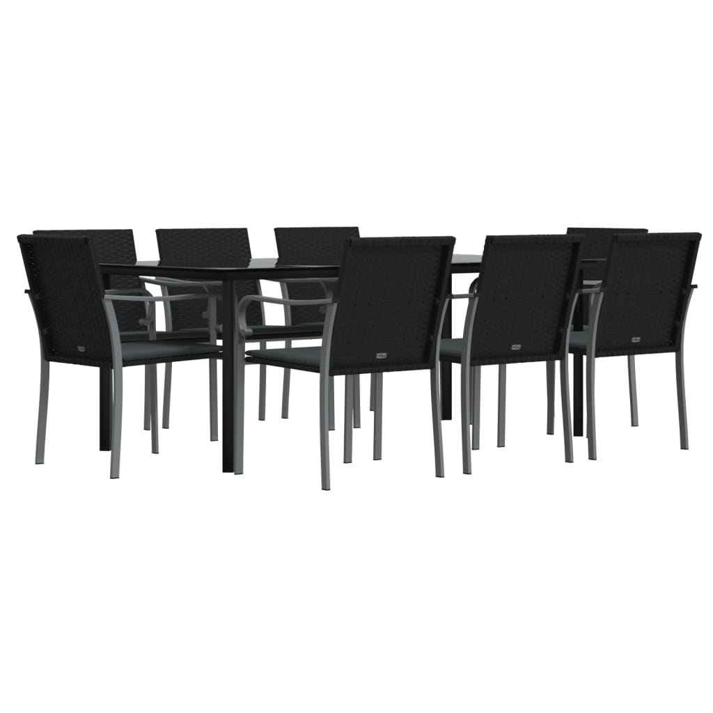 9 Pcs conjunto de jantar p/ jardim com almofadões vime PE e aço