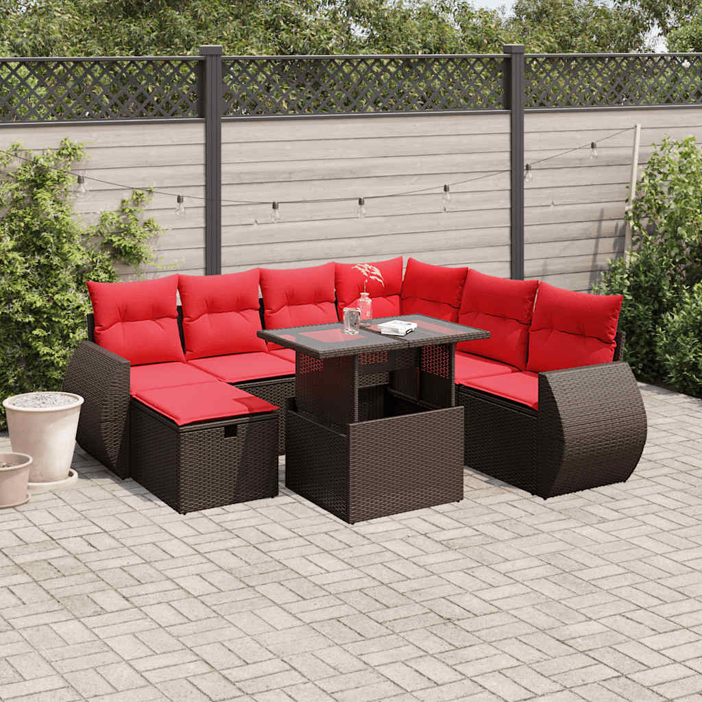 Conjunto de sofá de jardim com 8 peças e almofadas em rattan sintético marrom