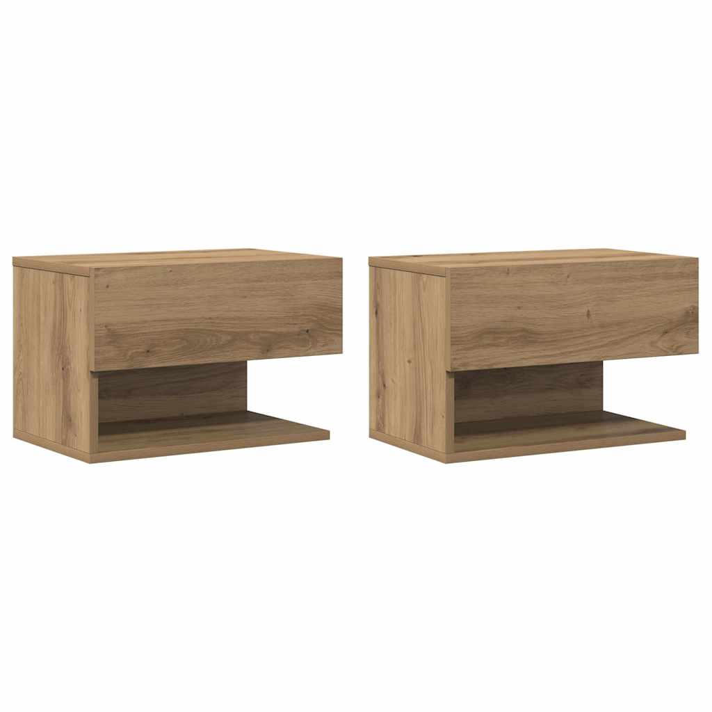 Mesas de cabeceira de parede 2 pcs carvalho artisiano