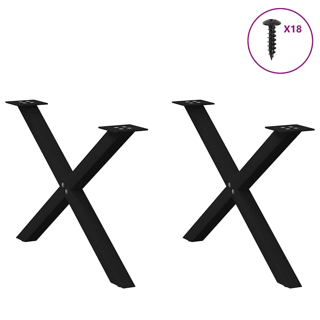 Pés para mesa de centro em formato de x, 2 peças, preto, 70x (42-43) cm, aço