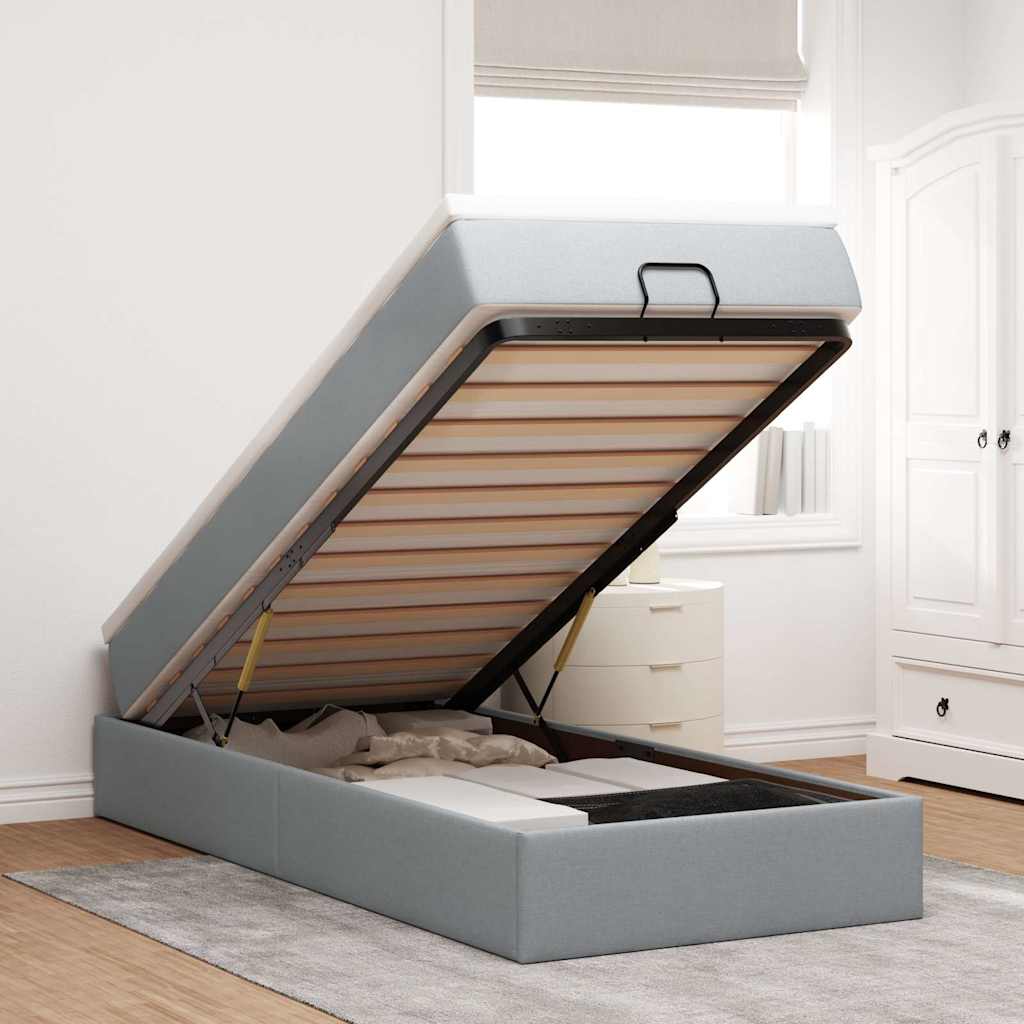 Estrutura cama otomana colchão 80x200 cm tecido cinzento claro