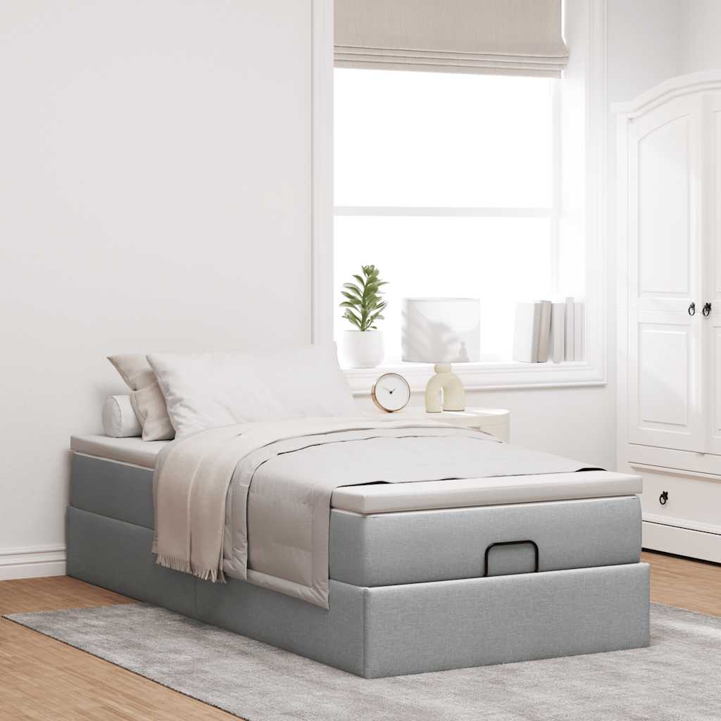 Estrutura cama otomana colchão 80x200 cm tecido cinzento claro