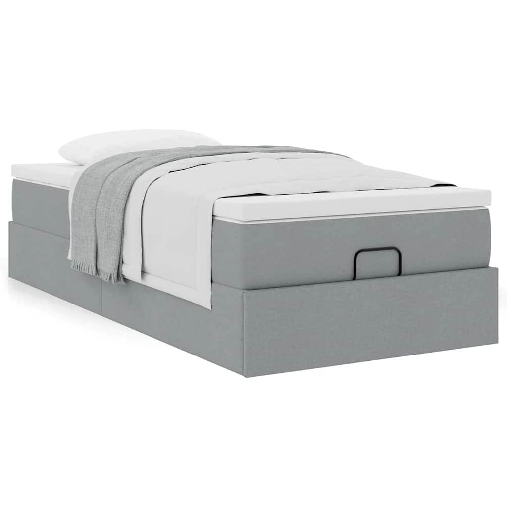 Estrutura cama otomana colchão 80x200 cm tecido cinzento claro
