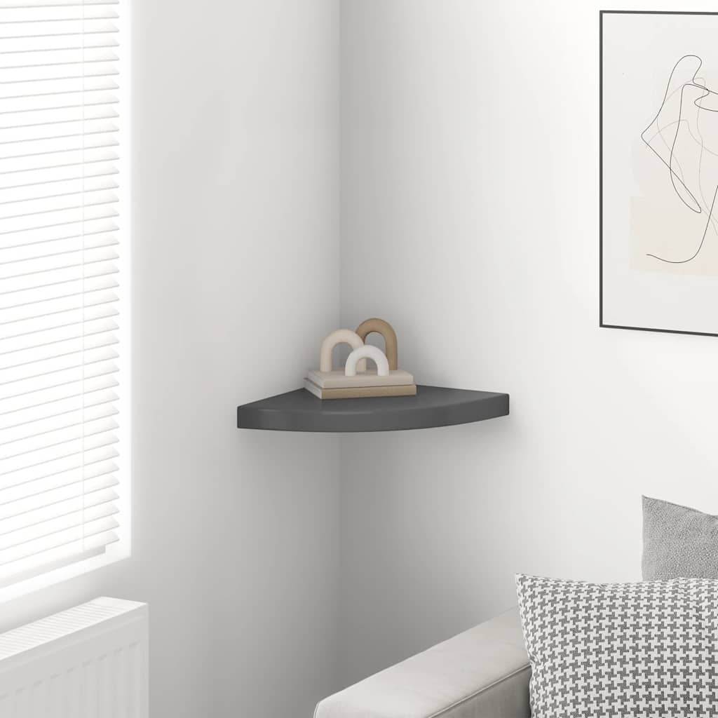Prateleira de canto suspensa 35x35x3,8 cm MDF cinza brilhante