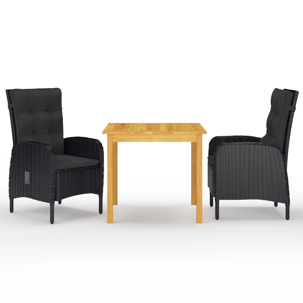 3 Pcs conjunto de jantar para jardim preto