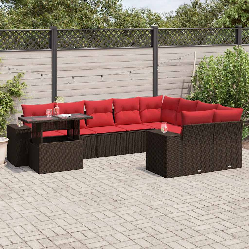 Conjunto de sofá de jardim com 10 peças e almofadas em rattan sintético marrom