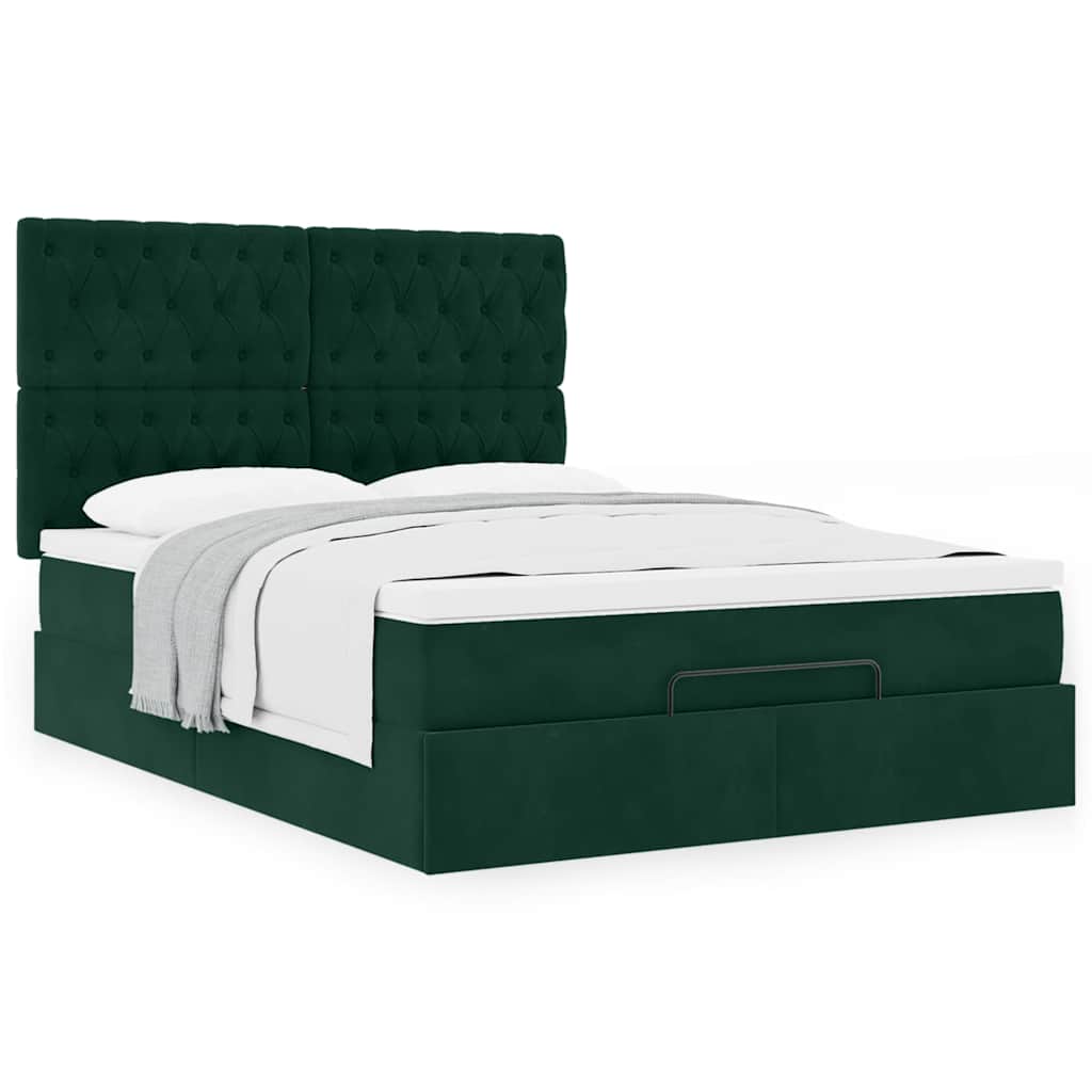 Estrutura cama otomana colchões 140x190 cm veludo verde escuro