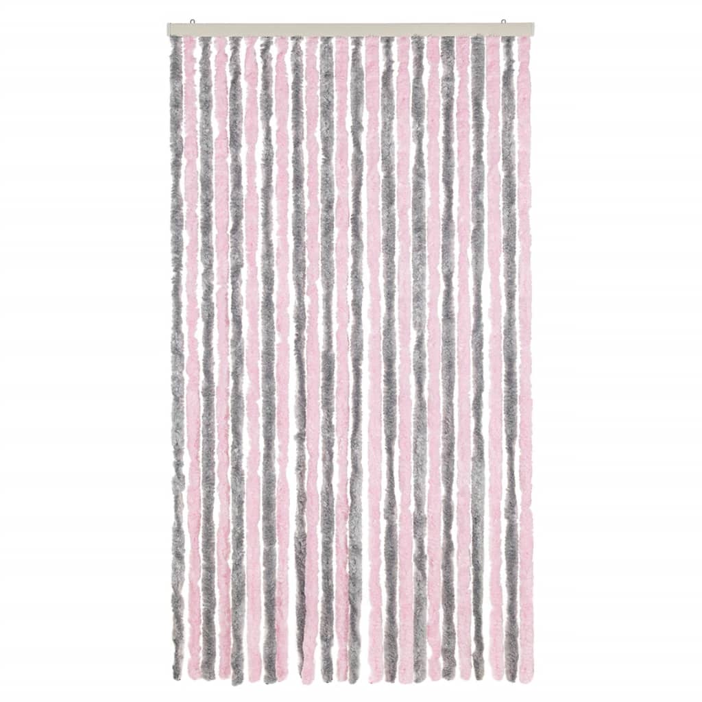Cortina anti-insetos 100x230 cm chenille cinza-prateado e rosa
