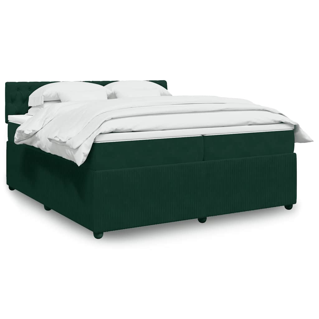 Cama com molas/colchão 200x200 cm veludo verde-escuro