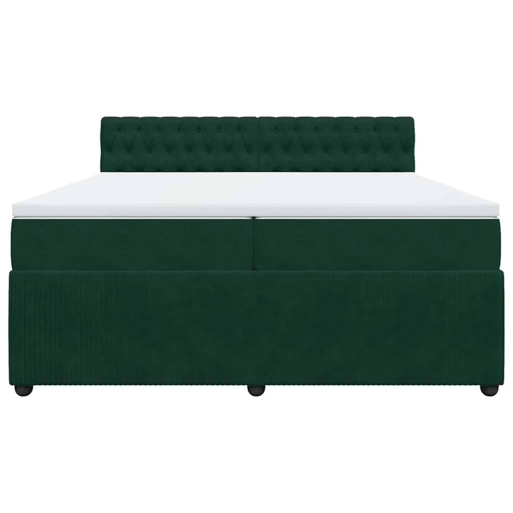 Cama com molas/colchão 200x200 cm veludo verde-escuro