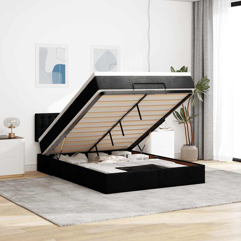 Cama otomana com colchão 140x200 cm tecido preto