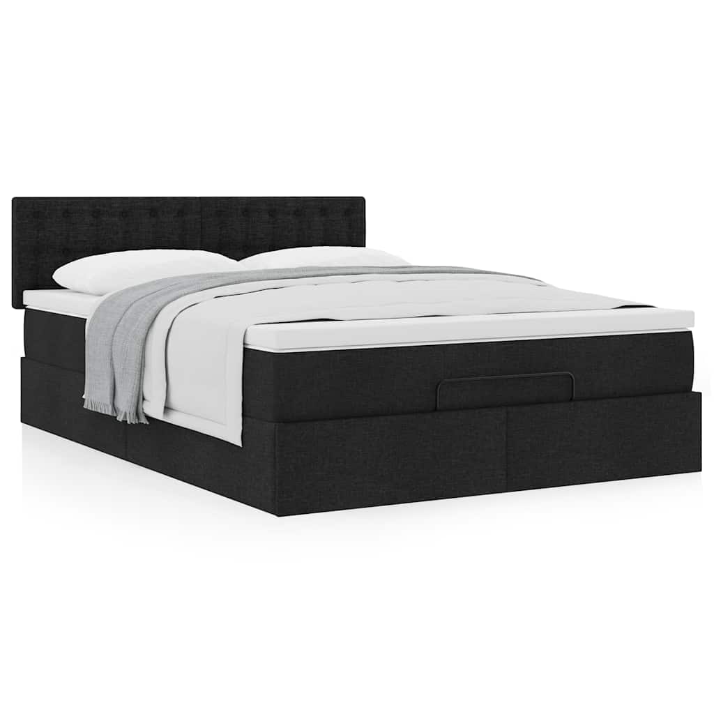 Cama otomana com colchão 140x200 cm tecido preto