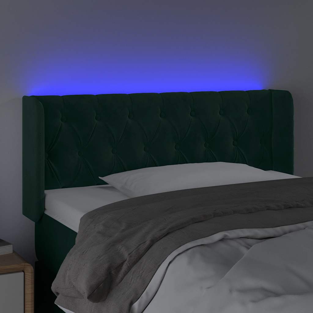 Cabeceira cama c/ luzes LED veludo 93x16x78/88 cm verde-escuro