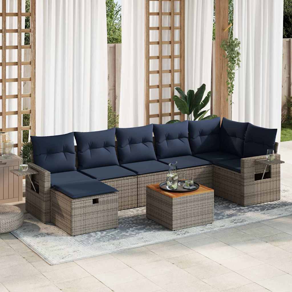 8 Pcs conjunto sofás de jardim c/ almofadões vime PE cinzento