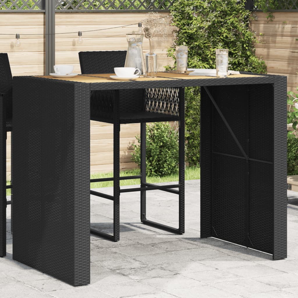 Mesa de bar para jardim com tampo em acácia vime PE preto