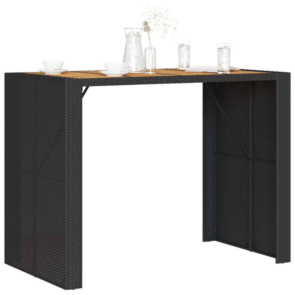 Mesa de bar para jardim com tampo em acácia vime PE preto