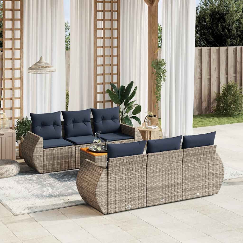 Conjunto de sofá de jardim com 7 peças e almofadas em rattan sintético cinza
