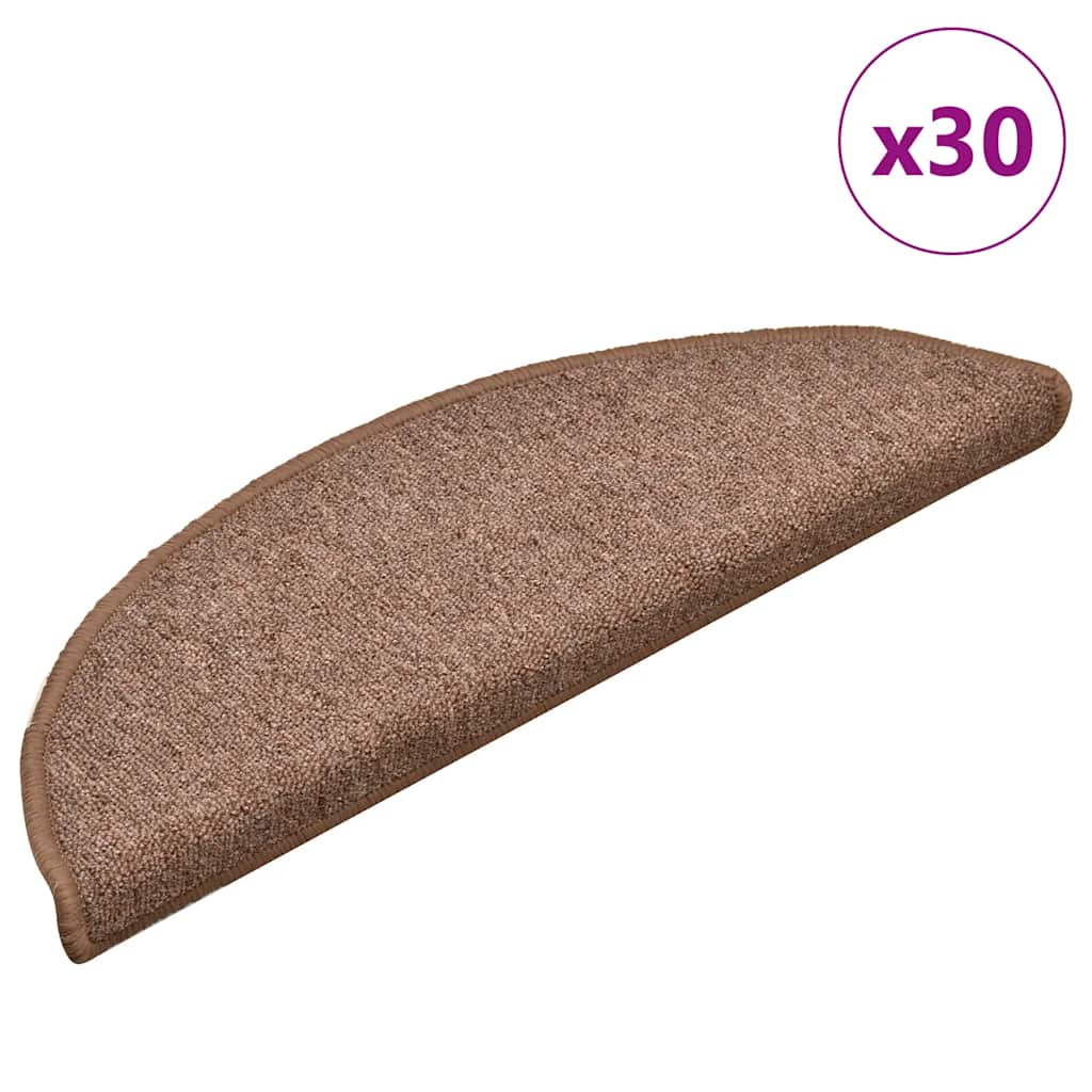 Tapetes de escada 30 peças 56x17x3 cm marrom semicircular