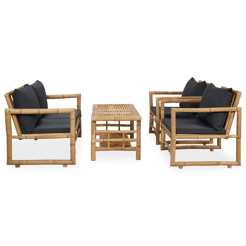 4 Pcs conjunto lounge p/ jardim com almofadões bambu