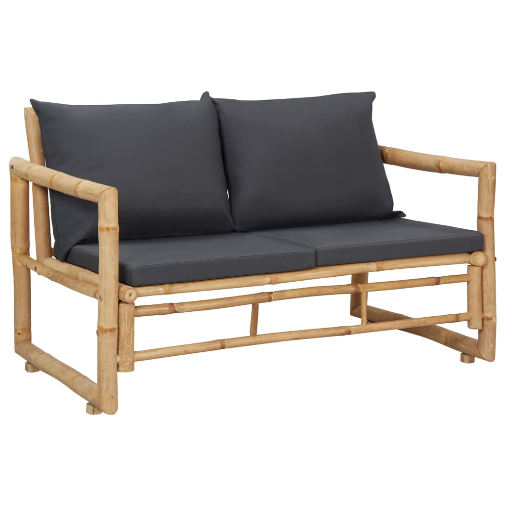 4 Pcs conjunto lounge p/ jardim com almofadões bambu