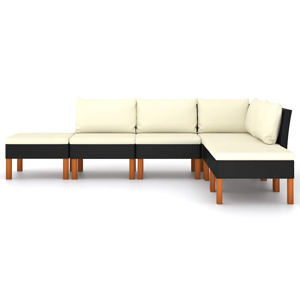 6 Pcs conjunto lounge de jardim c/ almofadões vime PE preto