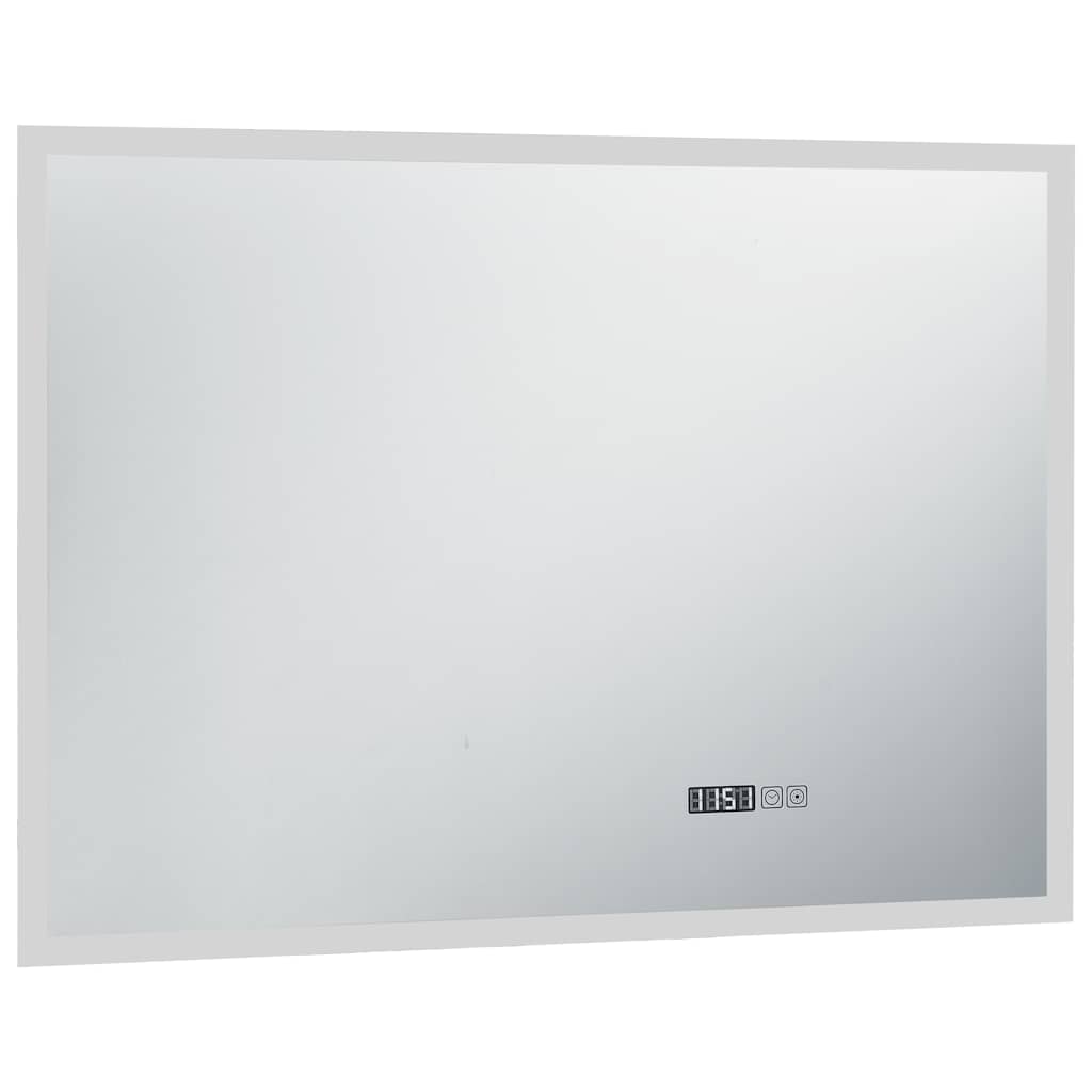 Espelho de parede LED c/ sensor tátil e horas p/ wc 100x60 cm