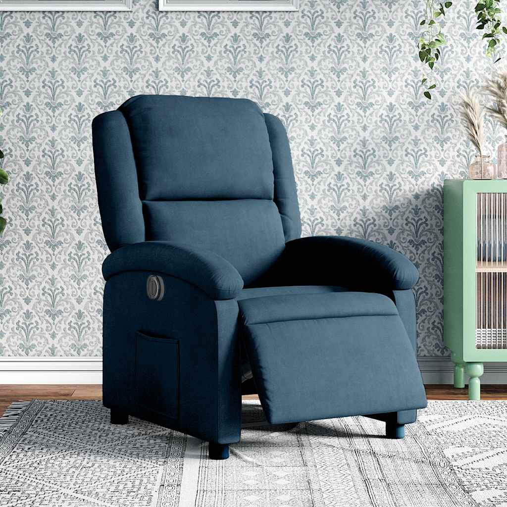Poltrona de massagens reclinável veludo azul