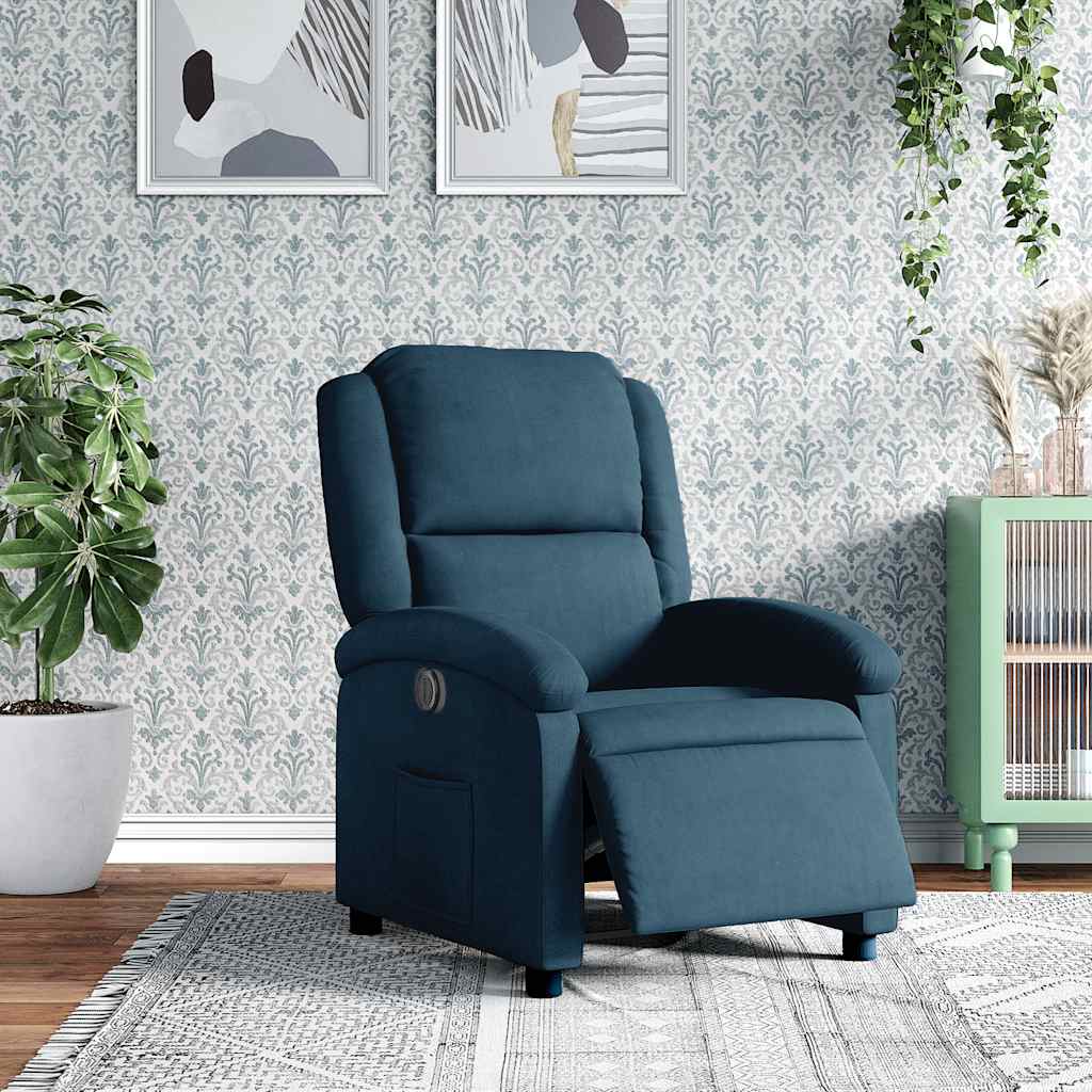 Poltrona de massagens reclinável veludo azul