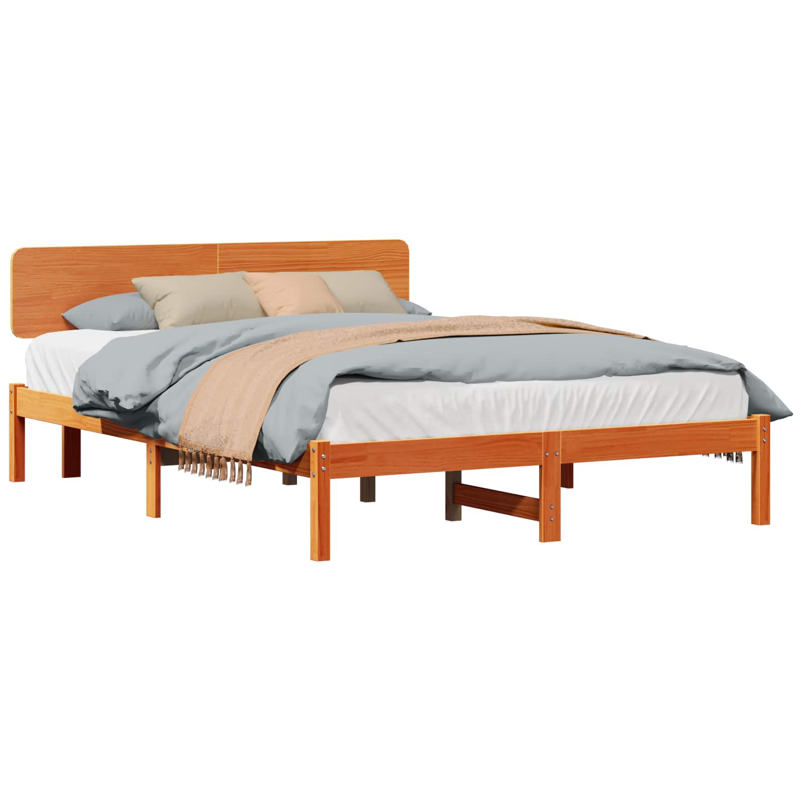 Estrutura da cama com cabeceira marrom cera 150 x 200 cm