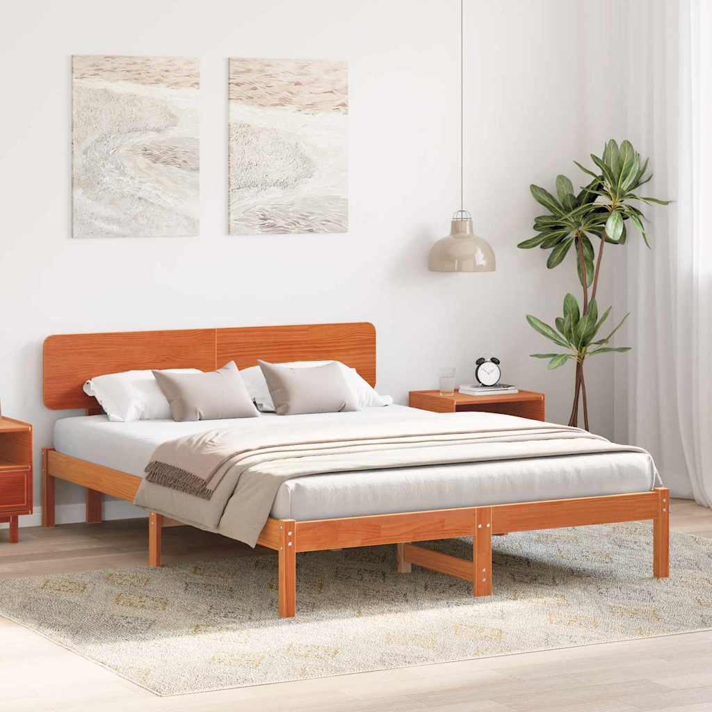 Estrutura da cama com cabeceira marrom cera 150 x 200 cm