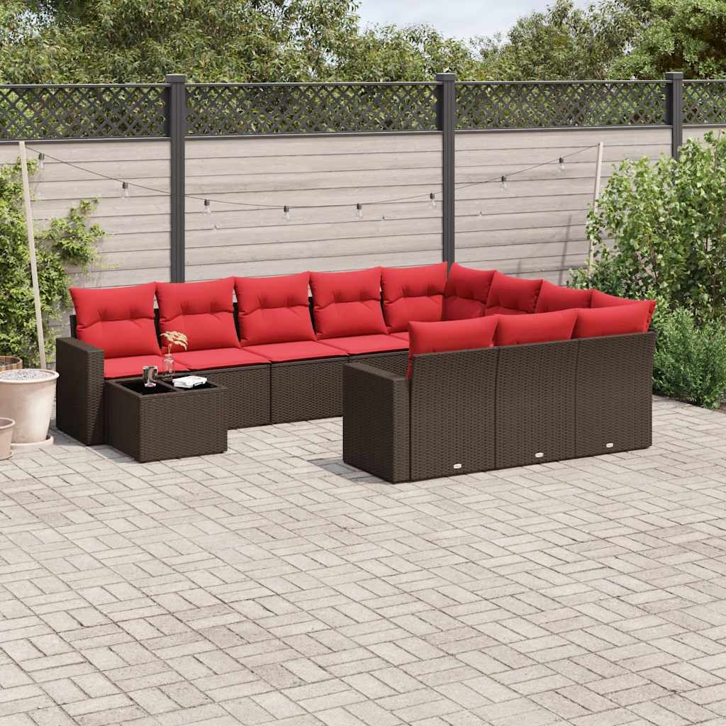 Conjunto de sofá de jardim com 11 peças e almofadas em rattan sintético marrom