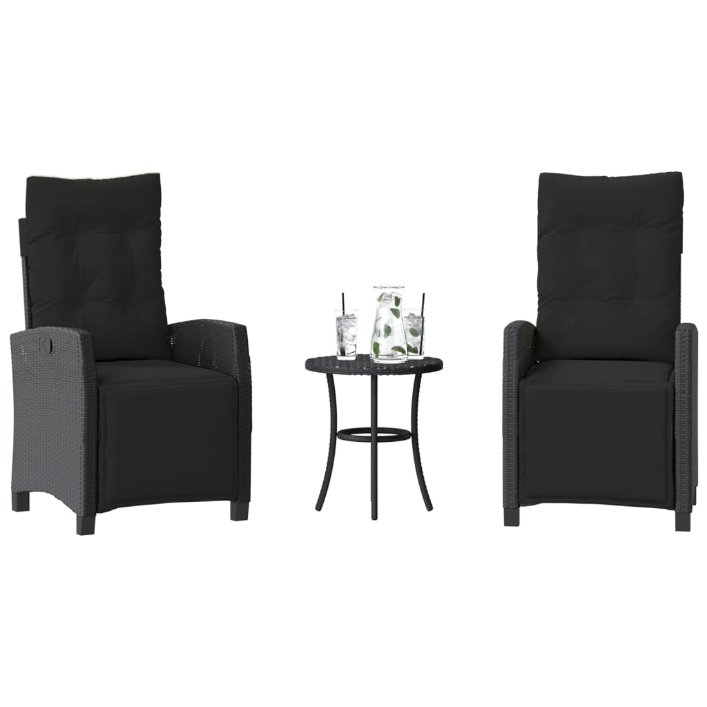 3 Pcs conjunto de bistrô com almofadões vime PE preto