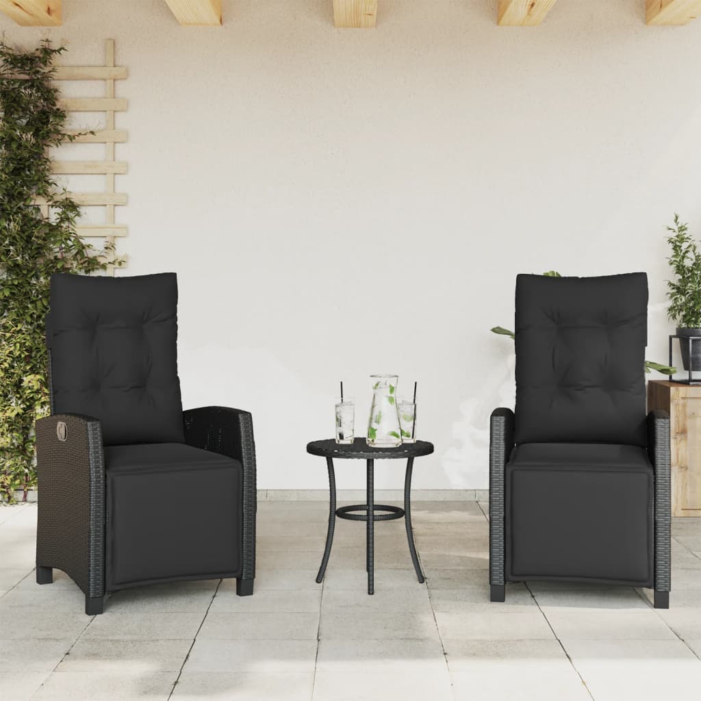 3 Pcs conjunto de bistrô com almofadões vime PE preto