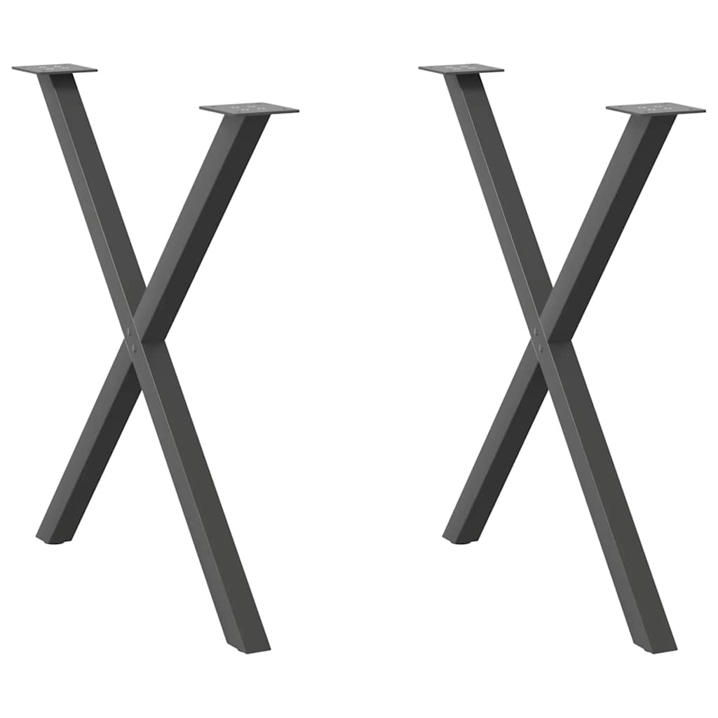 Pés para mesa de jantar em formato de x, 2 peças, antracite, 70x(72-73) cm, aço