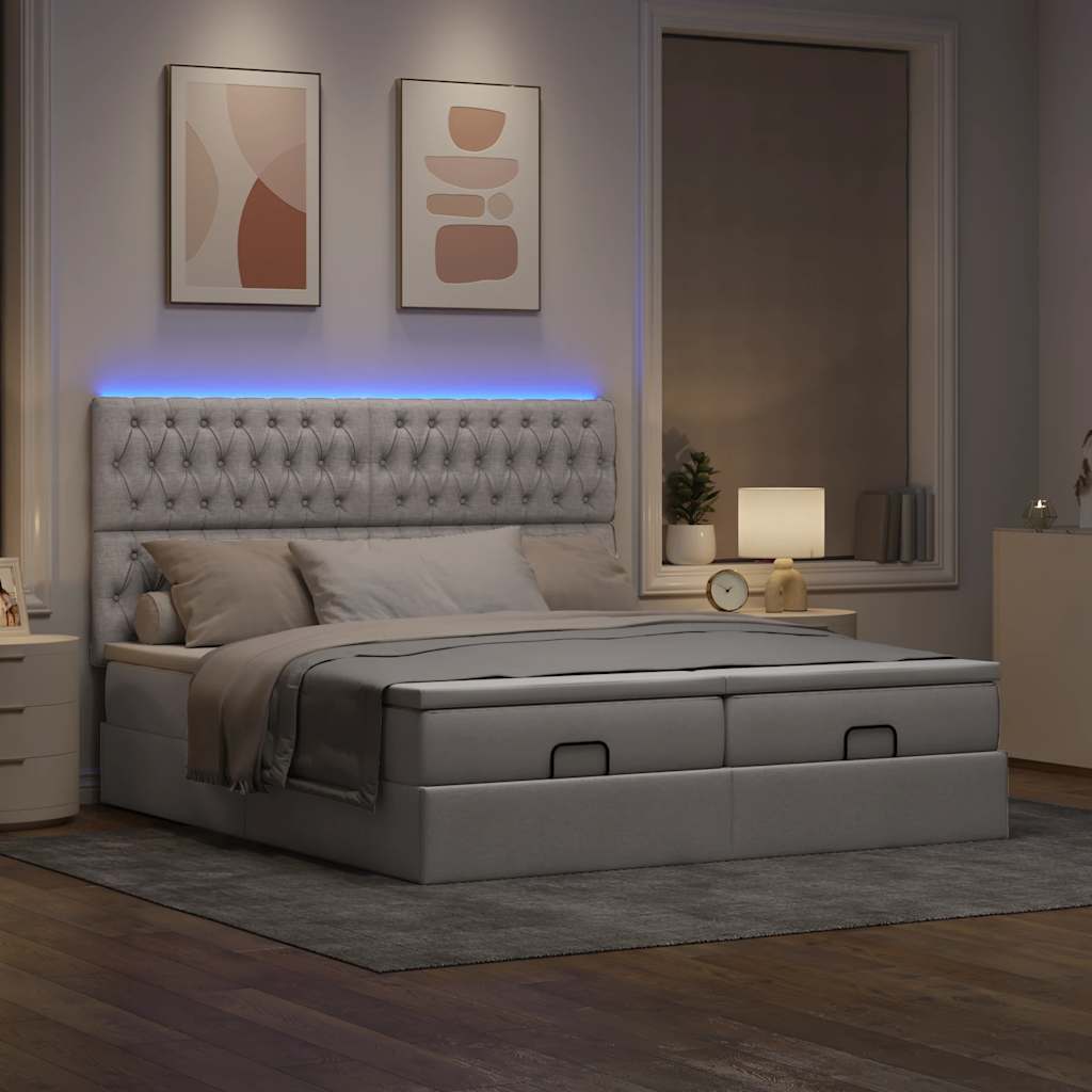 Estrutura de cama otomana com colchões tecido cinzento
