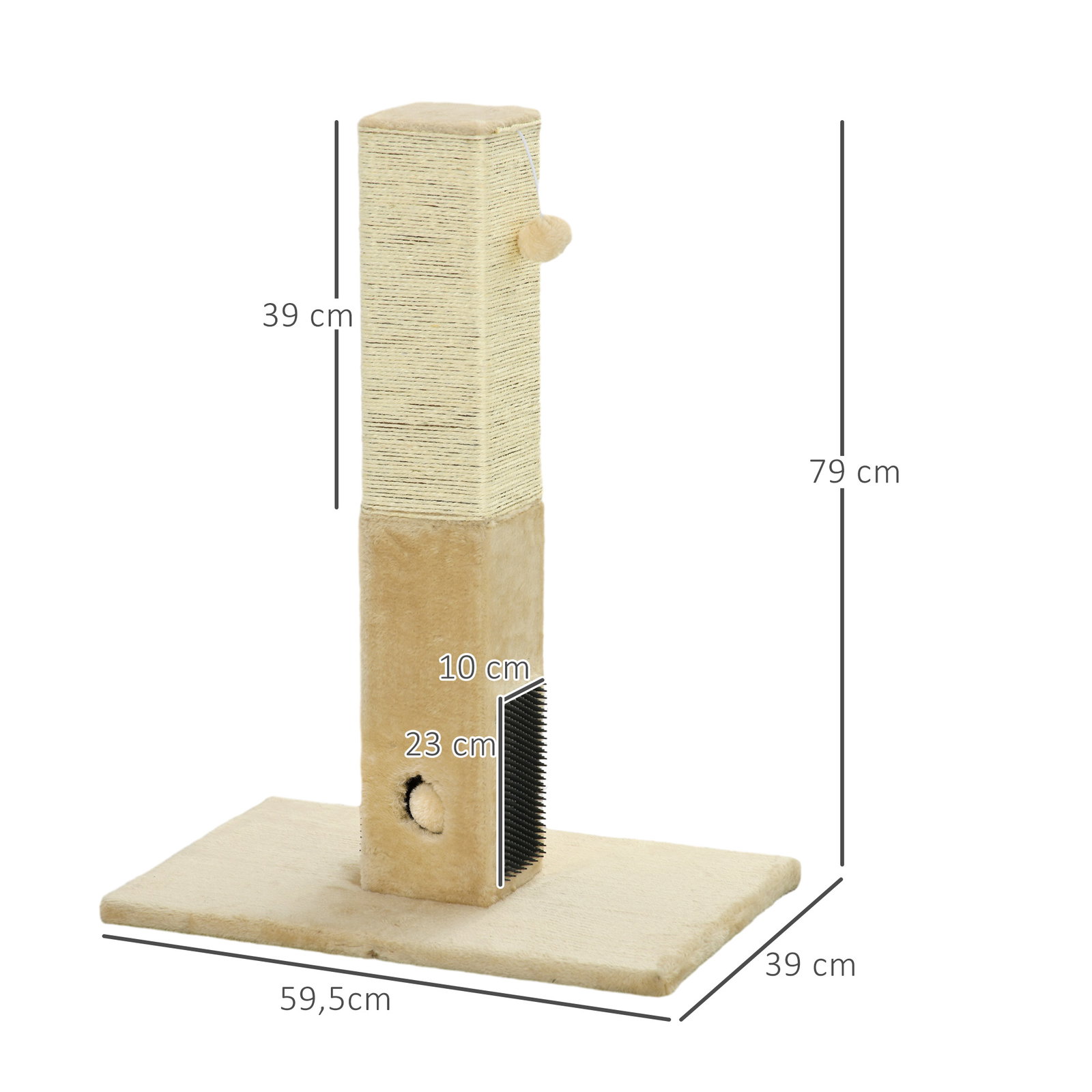 Poste arranhador para gatos 79 cm arranhador para gatos com bola suspensa e poste de juta 59,5x39x79 cm creme e bege