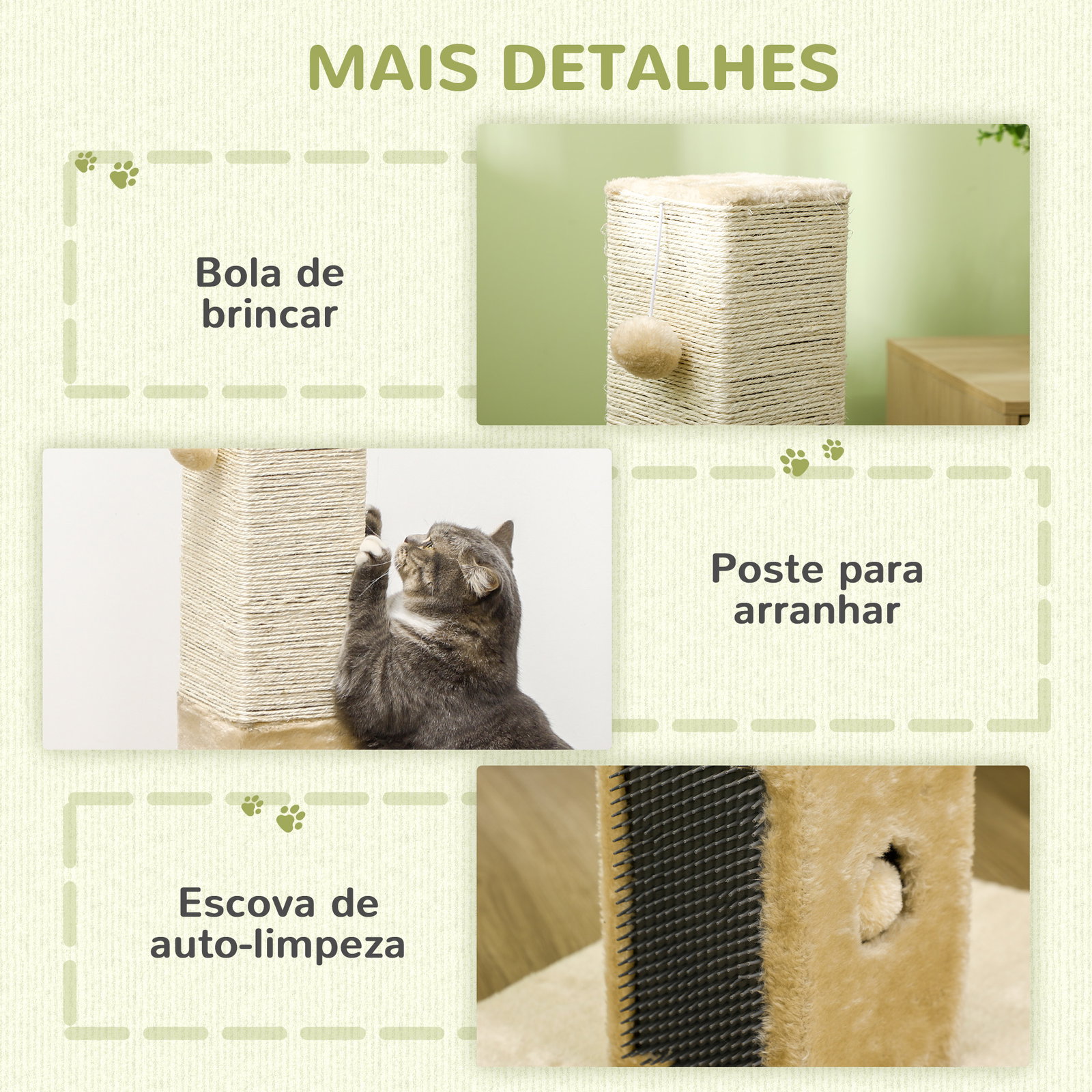 Poste arranhador para gatos 79 cm arranhador para gatos com bola suspensa e poste de juta 59,5x39x79 cm creme e bege