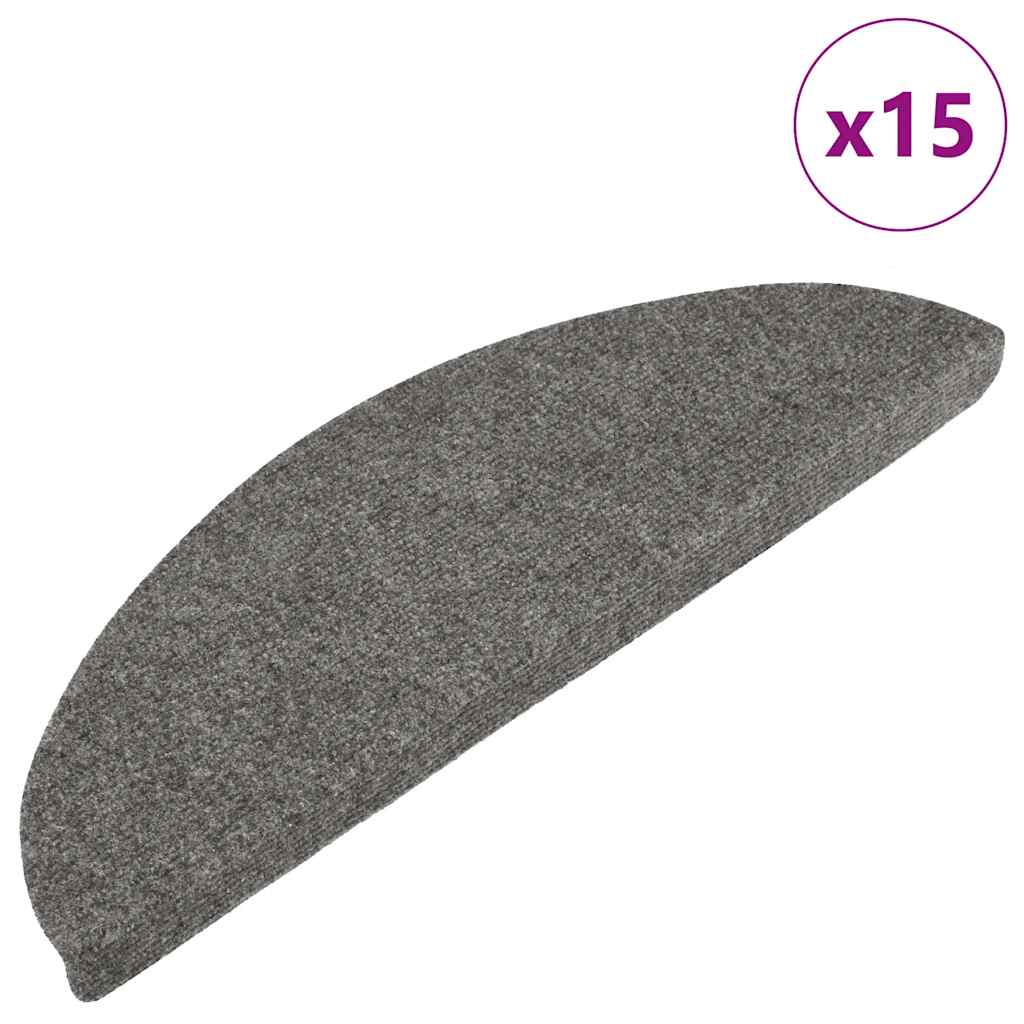 Tapetes de escada adesivos 15 pcs 56x17x3 cm cinzento