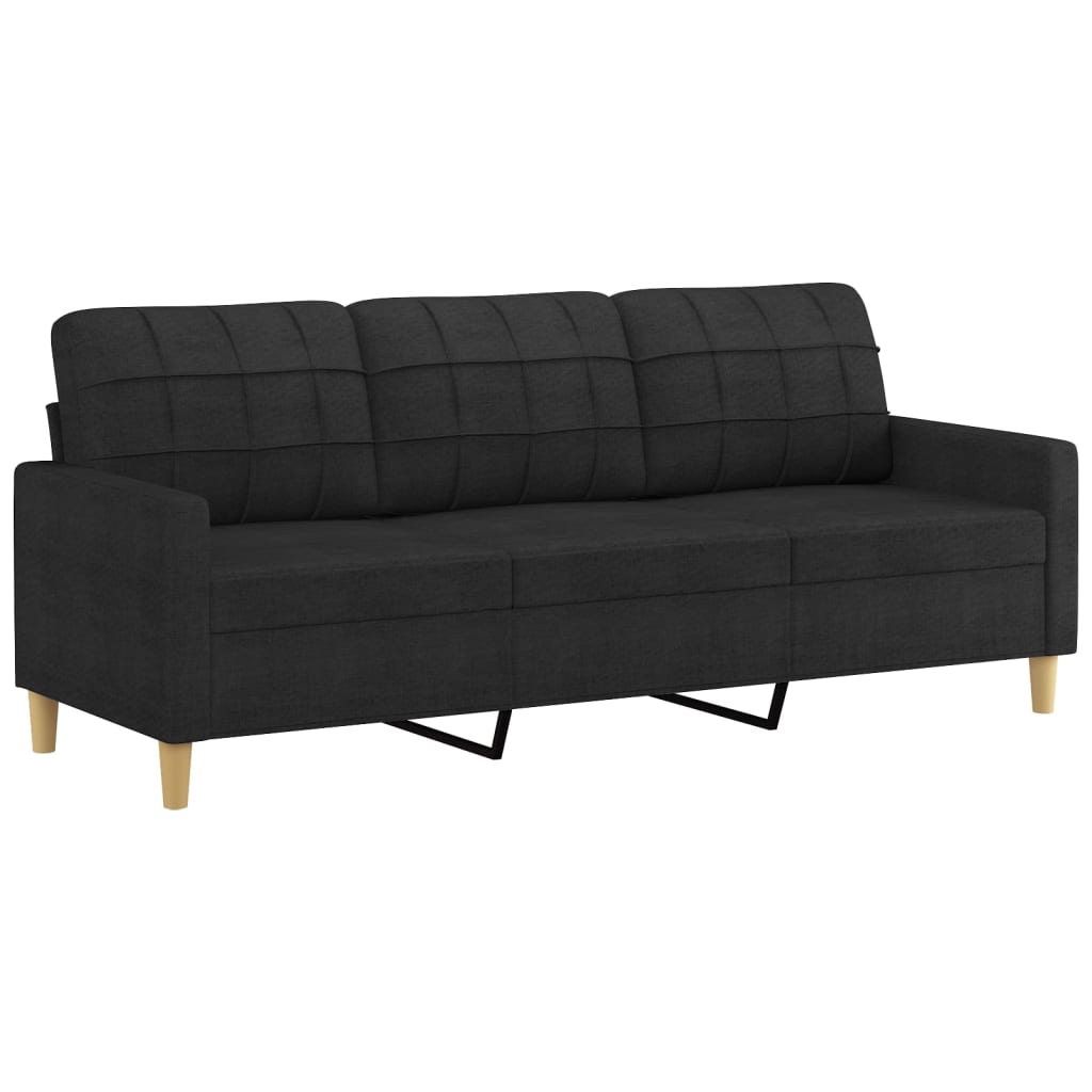 3 Pcs conjunto de sofás com almofadões tecido preto